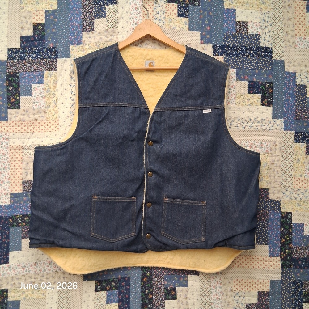 Vintage 1989 Carhartt 100 Year Anniversery Denim Sherpa Lined Vest Size XXXL USA